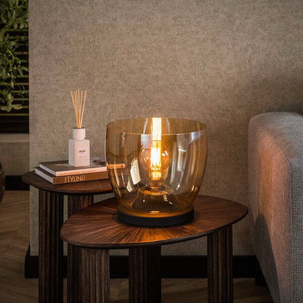 ZIJLSTRA Stolna lampa Kopje, visina 27 cm, jantarna, staklo, E27, Smeđa / hrđa, Dnevni boravak/blagovaonica, Staklo