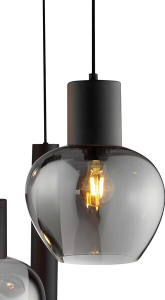 Brilliant Viseća lampa Ligari, crna/dimno siva, Ø 68 cm, metal/staklo, Sivo, Dnevni boravak/blagovaonica, Staklo