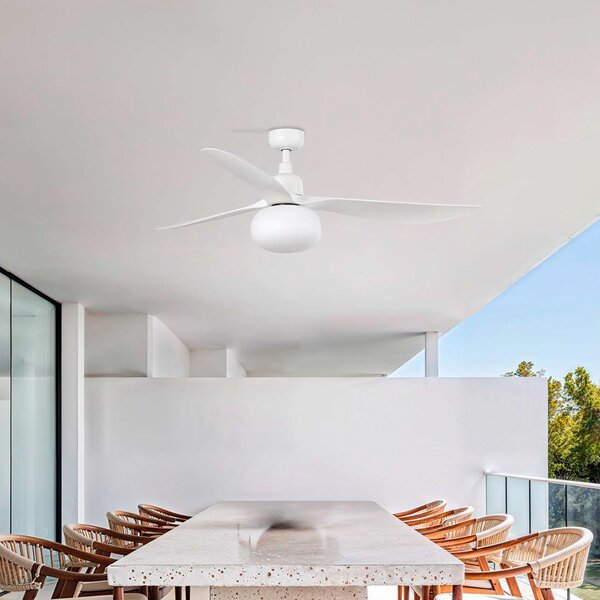FARO BARCELONA Stropni ventilator sa svjetlom Outwood, bijeli, DC, tihi, Ø150cm, prigušiva, Bijela, Dnevni boravak/blagovaonica, Plastika
