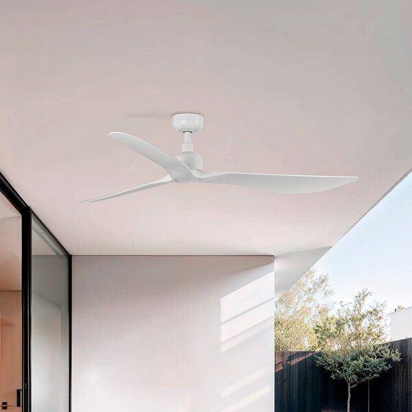 FARO BARCELONA Outwood stropni ventilator, bijeli, DC, tihi, Ø 150 cm, IP44, Bijela, Dnevni boravak/blagovaonica, Plastika