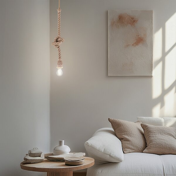 Opviq Viseća lampa AYD, bež, konopac, visina 70 cm, E27, ručno izrađena, prigušiva, Bež, Dnevni boravak/blagovaonica, Tkanina / tekstil