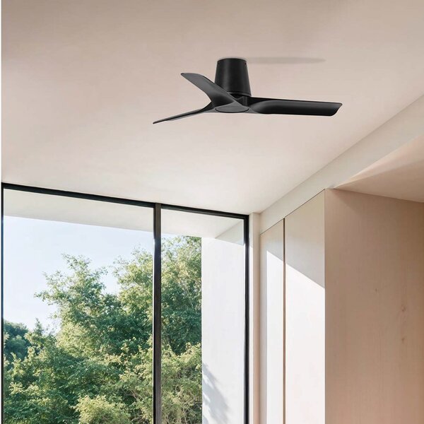 FARO BARCELONA Stropni ventilator Hey S, crni, DC motor, tihi, Ø 90 cm, Crno, Dnevni boravak/blagovaonica, Plastika