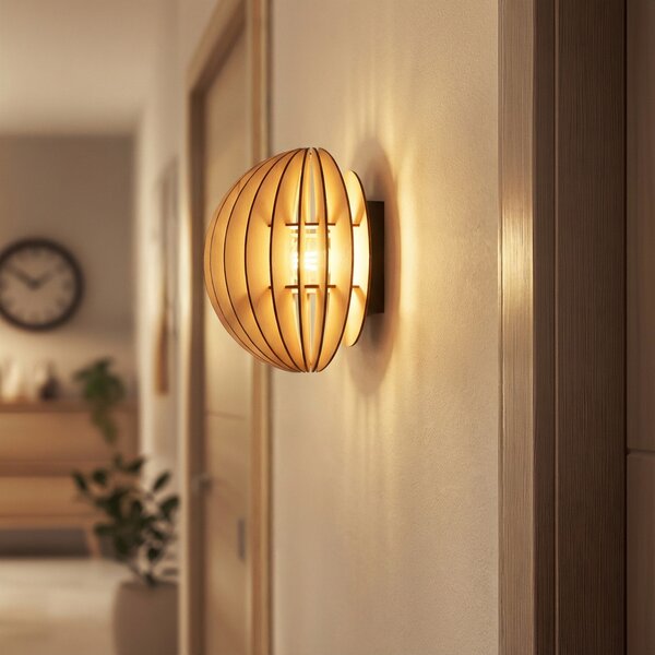 MCJ Zidna svjetiljka Clay, Ø 23 cm, brezova šperploča, u ravnini s površinom, E27, prigušiva, Drvo, Dnevni boravak/blagovaonica, Drvo