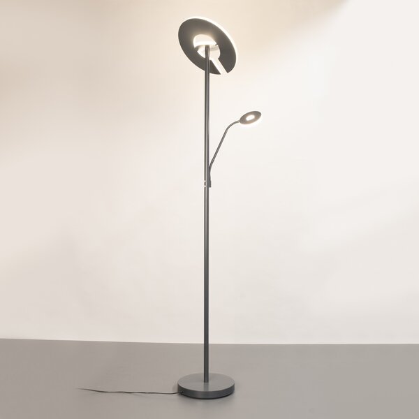 FISCHER & HONSEL LED podna lampa Dent, pješčano siva, 180 cm, metalna, CCT, 2 žarulje., prigušiva, Sivo, Dnevni boravak/blagovaonica, Metal, Svjetlo za čitanje