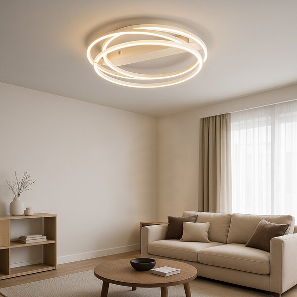 FISCHER & HONSEL LED stropna svjetiljka Kiku, Ø 56 cm, boja pijeska, metal, CCT, prigušiva, Bež, Dnevni boravak/blagovaonica, Metal