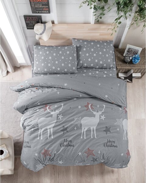 Siva pamučna posteljina za bračni krevet 200x200 cm Merry – Mijolnir