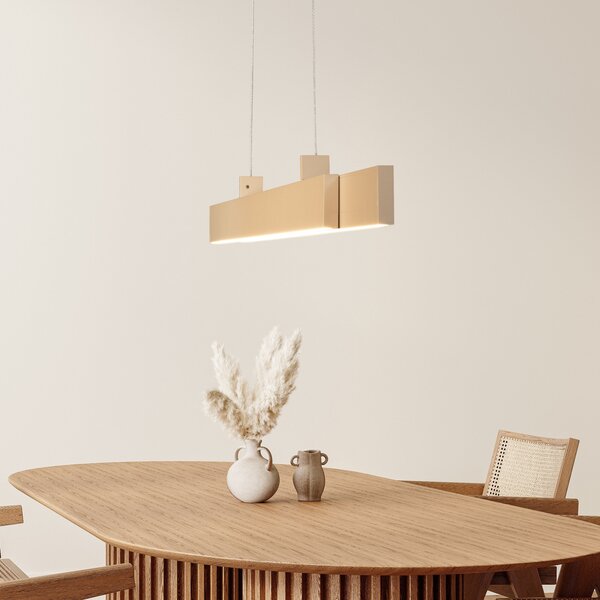 FISCHER & HONSEL Vayana LED viseća lampa, duljina 114 cm, boja pijeska, metal, CCT, prigušiva, Bež, Dnevni boravak/blagovaonica, Metal