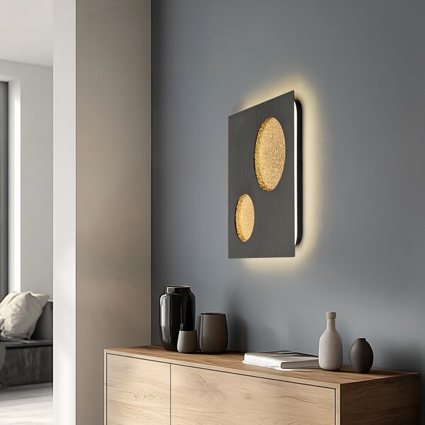 Lucande Delin LED zidna lampa, siva/zlatna, 55 x cm, stepenasto zatamnjivanje, prigušiva, Sivo, Dnevni boravak/blagovaonica, Metal