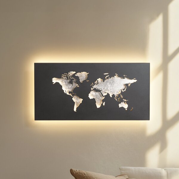 Lucande LED zidna svjetiljka World, antracit/srebrna, 60 cm x 30, Crno, Dnevni boravak/blagovaonica, Metal
