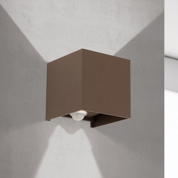 ORION LED vanjska zidna svjetiljka Cube-S, korten, metal, senzor, Smeđa / hrđa, Aluminij, Zidna utičnica iznad/dolje