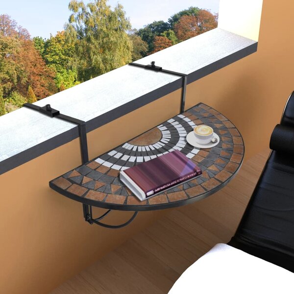 VidaXL Viseći balkonski stol terakota i bijeli s mozaikom