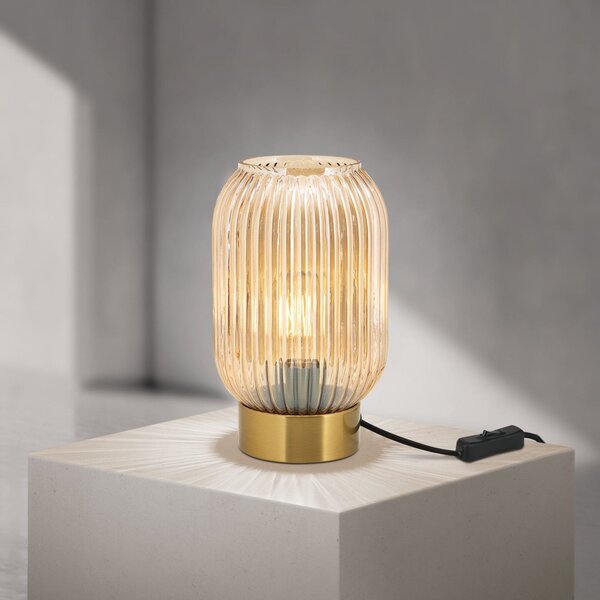 ORION Karnevalska stolna lampa, jantarna, staklo, visina 23,5 cm, E27, Smeđa / hrđa, Dnevni boravak/blagovaonica, Staklo