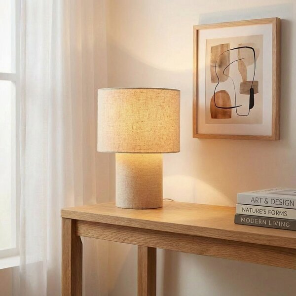 Lindby Stolna lampa Elfie, Ø 23 cm, bež, lan, E27, Bež, Dnevni boravak/blagovaonica, Tkanina / tekstil