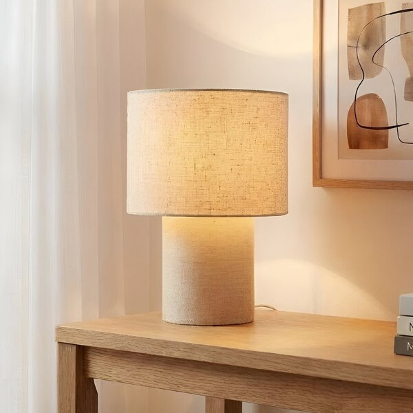 Lindby Stolna lampa Elfie, Ø 23 cm, bež, lan, E27, Bež, Dnevni boravak/blagovaonica, Tkanina / tekstil
