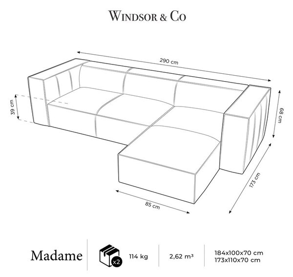 Konjak smeđa kožna kutna garnitura (desni kut) Madame - Windsor & Co Sofas