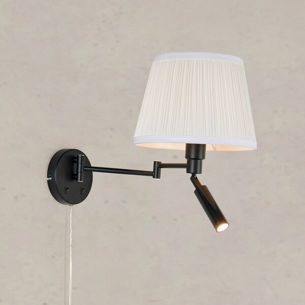 Markslöjd Zidna lampa Pivot, prirodno bijela/crna, projekcija 43 cm, 2 žarulje., Crno, Dnevni boravak/blagovaonica, Tkanina / tekstil