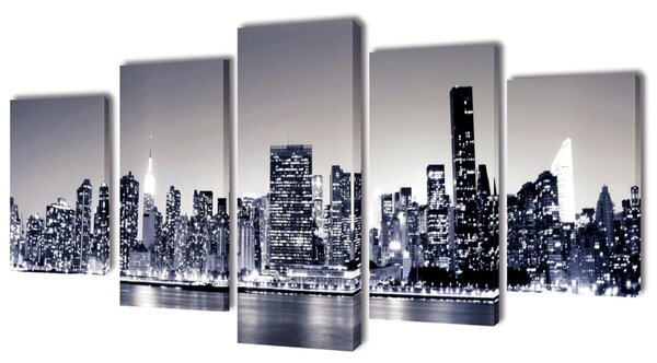 VidaXL Monokromatski set slika na platnu panorama New Yorka 100 x 50 cm