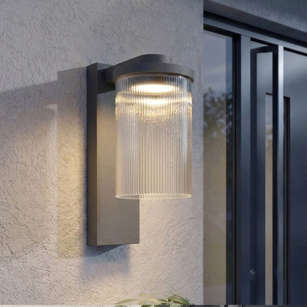 Lucande LED vanjska zidna svjetiljka Beelia, antracit, rebrasta, Crno, Aluminij