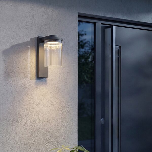 Lucande LED vanjska zidna svjetiljka Beelia, antracit, rebrasta, Crno, Aluminij
