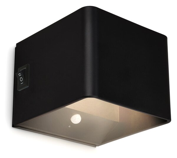 Briloner LED zidna lampa na baterije Barro, crna, širina 8 cm, metalna, senzor, Crno, Područje hodnika, Metal, Zidna utičnica iznad/dolje