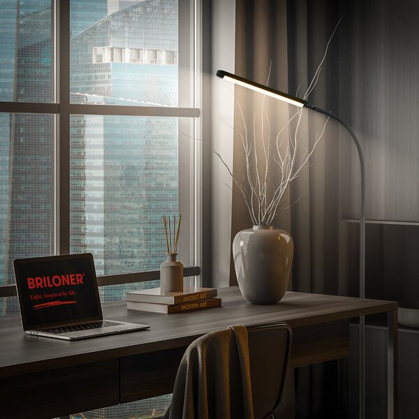 Briloner LED podna lampa Mura, crna, visina 170 cm, metalni dodirni prigušivač, prigušiva, Crno, Dnevni boravak/blagovaonica, Plastika
