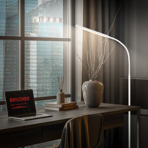 Briloner LED podna lampa Mura, bijela, visina 170 cm, metalna, dodirni prigušivač, prigušiva, Bijela, Dnevni boravak/blagovaonica, Plastika