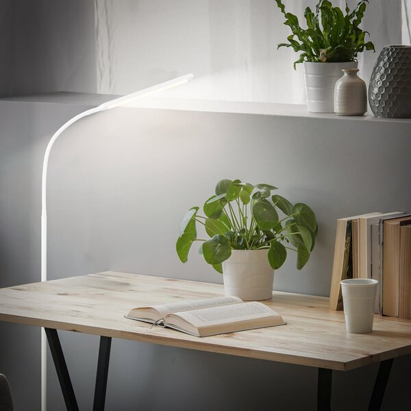 Briloner LED podna lampa Mura, bijela, visina 170 cm, metalna, dodirni prigušivač, prigušiva, Bijela, Dnevni boravak/blagovaonica, Plastika