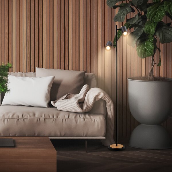 Briloner Podna lampa Duta, crna/svijetlo drvo, visina 160 cm metal/drvo, Crno, Dnevni boravak/blagovaonica