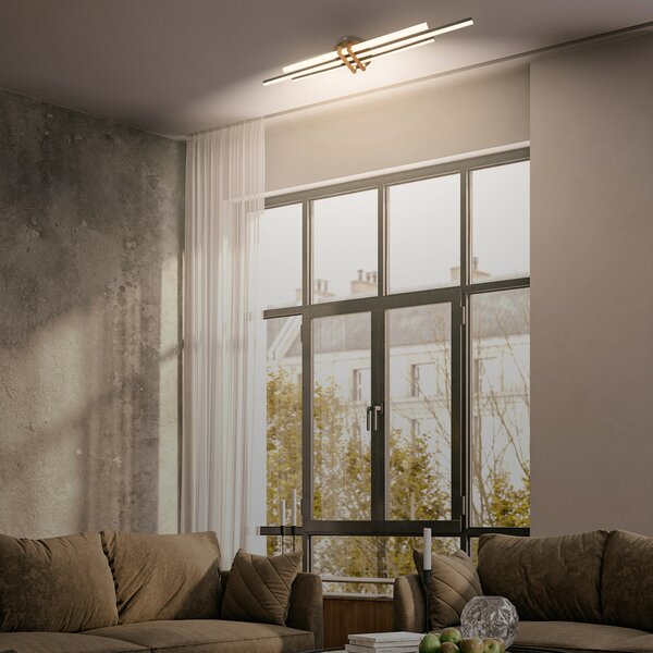 Briloner LED stropna lampa Tinka, boja drveta/crna, duljina 98 cm, Drvo, Dnevni boravak/blagovaonica, Metal