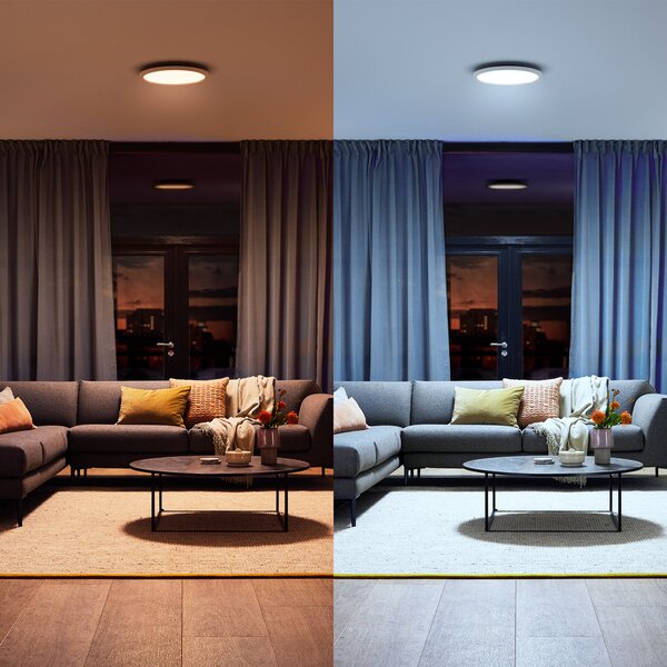 Philips Hue LED stropna svjetiljka White Ambiance Aurelle, Ø 40 cm, prigušiva, Bijela, Dnevni boravak/blagovaonica, Metal
