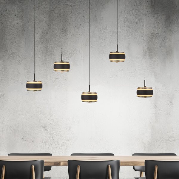 PURE LED viseća svjetiljka Falling Rings, crna, duljina 101 cm, 5 svjetala, prigušiva, Crno, Dnevni boravak/blagovaonica, Metal