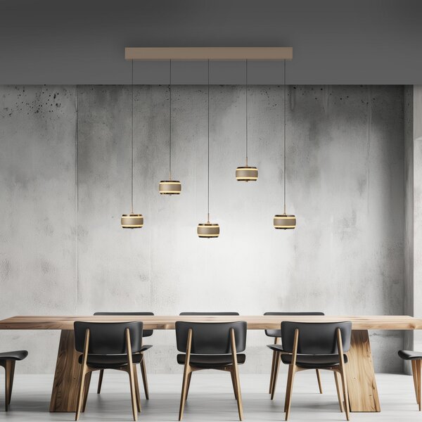 PURE LED viseća svjetiljka Falling Rings, brončana, duljina 101 cm, 5 svjetala, prigušiva, Bronca / stari mesing, Dnevni boravak/blagovaonica, Metal