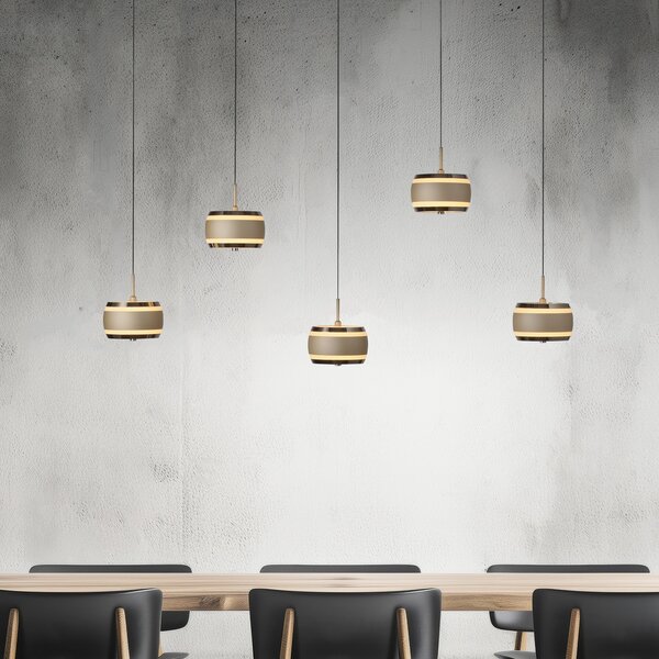 PURE LED viseća svjetiljka Falling Rings, brončana, duljina 101 cm, 5 svjetala, prigušiva, Bronca / stari mesing, Dnevni boravak/blagovaonica, Metal
