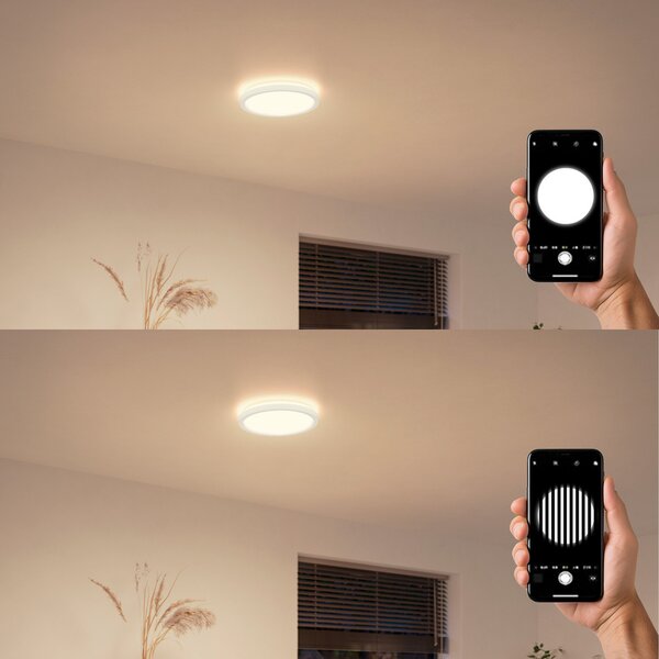 Philips LED stropna svjetiljka Aio RD, bijela, Ø 30 cm, daljinski upravljač, prigušiva, Bijela, Područje hodnika, Metal