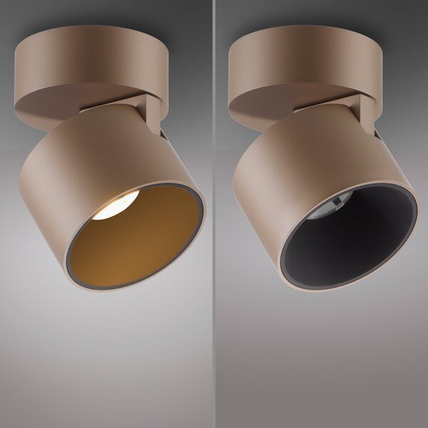 PURE LED stropni reflektor Šalica, brončani, Ø 9,5 cm, metalni, prigušiva, Bronca / stari mesing, Dnevni boravak/blagovaonica, Metal