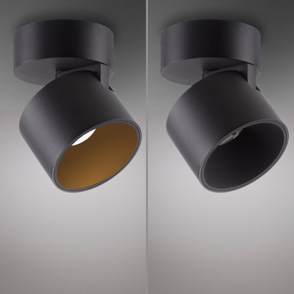 PURE LED stropni reflektor Cup, crni, Ø 9,5 cm, metalni, prigušiva, Crno, Dnevni boravak/blagovaonica, Metal