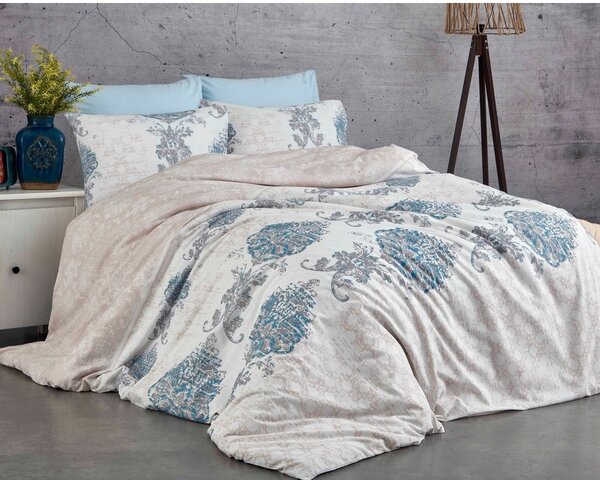 Plavo-bež pamučna posteljina za bračni krevet 200x200 cm Daisy – Mijolnir