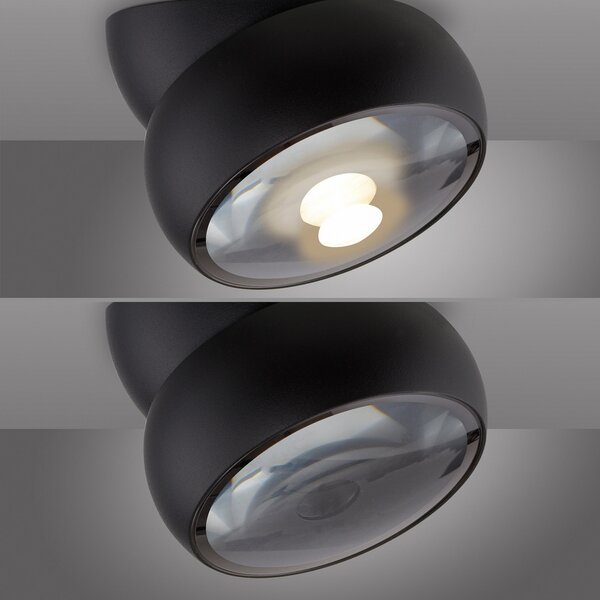 PURE Move LED stropni reflektor, crni, Ø 12 cm, metal/staklo, prigušiva, Crno, Dnevni boravak/blagovaonica, Metal