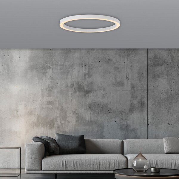 PURE LED stropna svjetiljka Lines, Ø 70 cm, bijela, CCT daljinski upravljač, prigušiva, Bijela, Dnevni boravak/blagovaonica, Metal