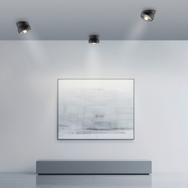 PURE Move LED stropni reflektor, crni, Ø 12 cm, metal/staklo, prigušiva, Crno, Dnevni boravak/blagovaonica, Metal