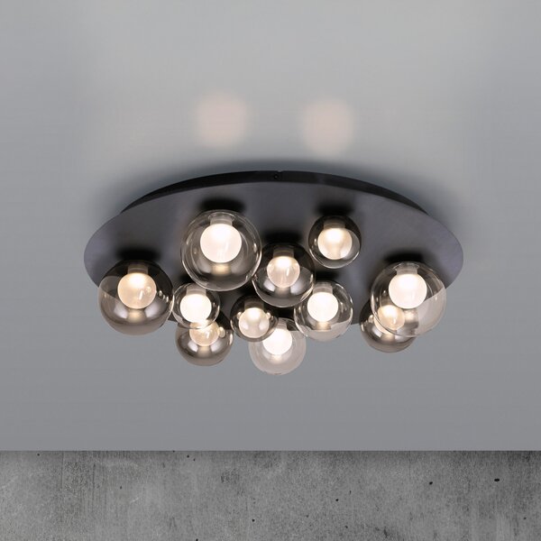 PURE Popup LED stropna svjetiljka, siva/dimno siva, Ø 60 cm, 11 svjetala, prigušiva, Sivo, Dnevni boravak/blagovaonica, Metal