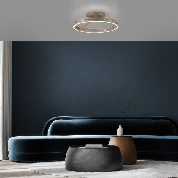 PURE LED stropna svjetiljka Loop brončana, metalna Ø 60 cm CCT, prigušiva, Bronca / stari mesing, Dnevni boravak/blagovaonica, Aluminij, Pokrivač okrugli izravno