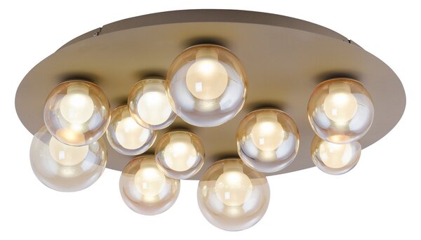 PURE Popup LED stropna svjetiljka, bronca/jantar, Ø 60 cm, CCT, 11 svjetala, prigušiva, Bronca / stari mesing, Dnevni boravak/blagovaonica, Metal