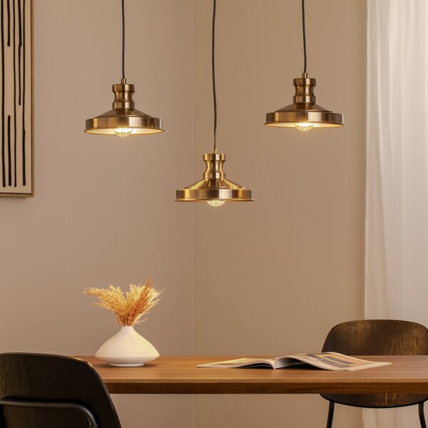 Opviq Berceste 9263 viseća lampa, 3 žarulje, boja antiknog mesinga, E27, prigušiva, Zlato / mjed, Dnevni boravak/blagovaonica, Metal