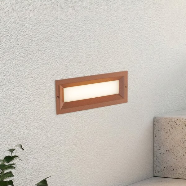 Lucande Lachlain LED ugradbena zidna svjetiljka, boja hrđe, 25 cm, IP65, Smeđa / hrđa, Aluminij, Montaža na zid