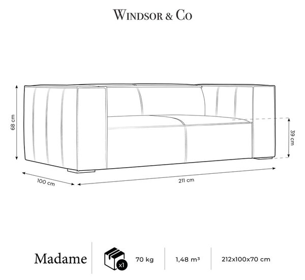 Konjak smeđa kožna sofa 212 cm Madame - Windsor & Co Sofas
