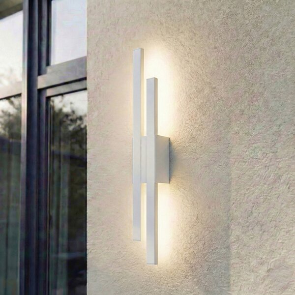 Lindby LED vanjska zidna svjetiljka Sakari, bijela, aluminij, visina 59 cm, Bijela, Aluminij