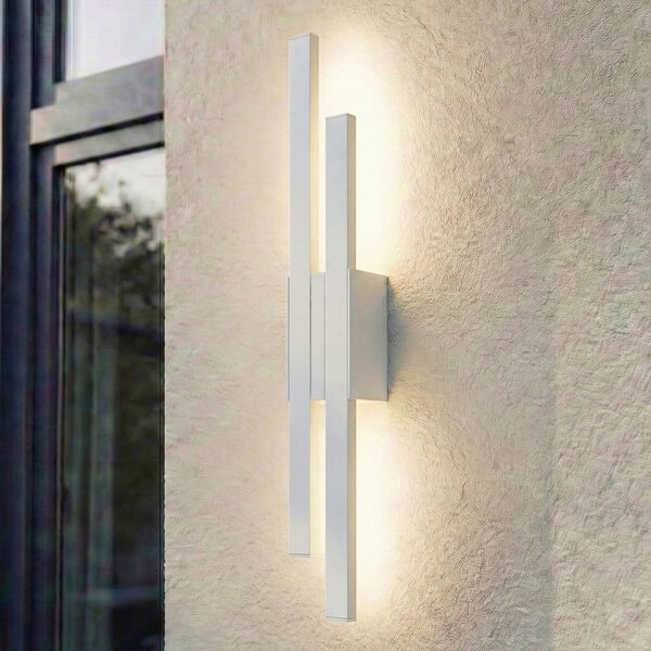 Lindby LED vanjska zidna svjetiljka Sakari, bijela, aluminij, visina 59 cm, Bijela, Aluminij