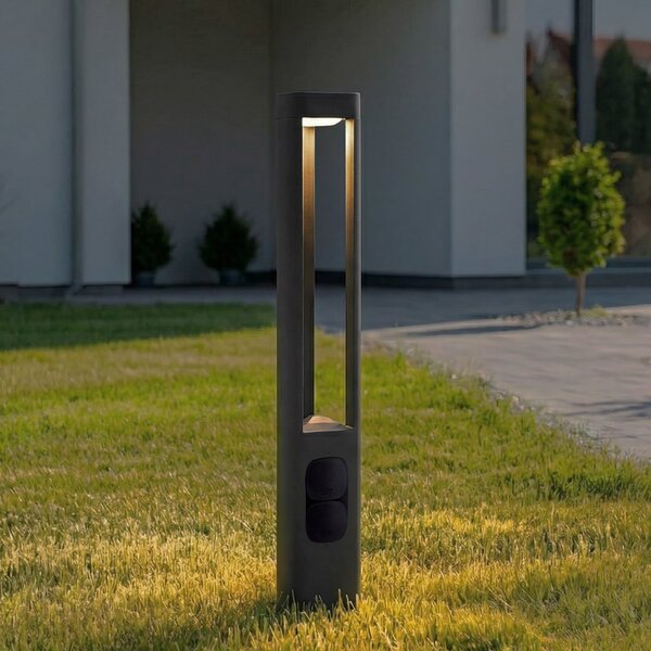 Lucande LED svjetiljka za put Pirron, visina 80 cm, grlo, IP54, Crno, Metal