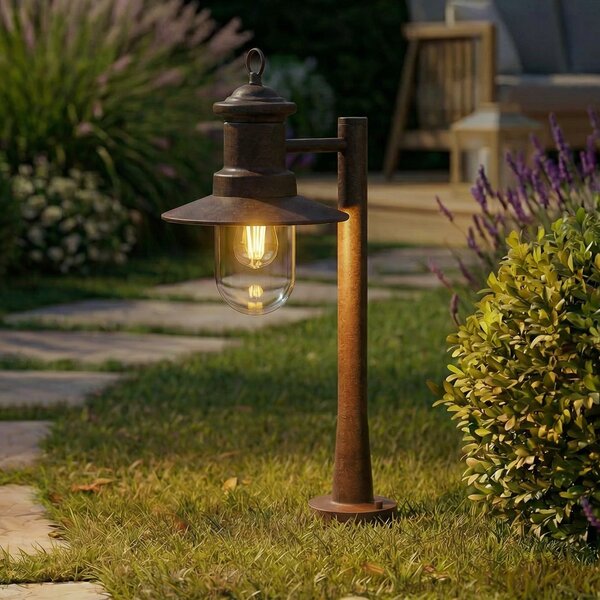 Lindby Eloretta svjetiljka za stazu, hrđa, 60 cm, čelik, IP44, E27, prigušiva, Smeđa / hrđa, Metal